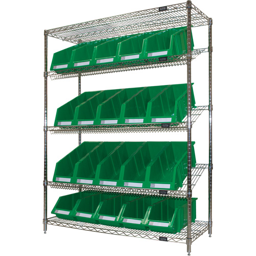 Slanted Wire Shelf with Bins, 5 Tiers, 48" W x 63" H x 18" D Les Fournitures Industrielles Méga
