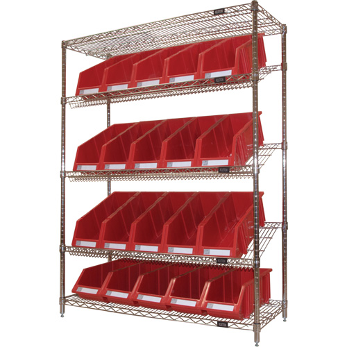 &eacute;tag&egrave;re en treillis m&eacute;tallique &agrave; tablettes inclin&eacute;es avec bacs, Tiers 5, 48" la x 63" h x 18" p Les Fournitures Industrielles Méga