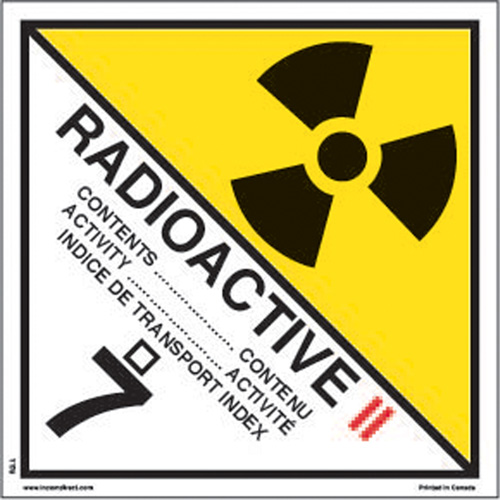 &eacute;tiquettes d'exp&eacute;dition TMD, Classe 7, Radioactif II, Papier Les Fournitures Industrielles Méga