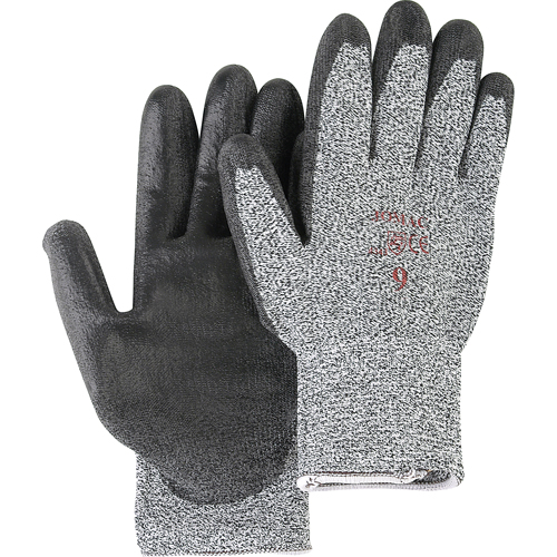Gants de tricot poivre & sel avec rev&ecirc;tement de paume noir, Taille Petit/7, Rev&ecirc;tement Polyur&eacute;thane, Enveloppe en PEHP, ANSI/ISEA 105 niveau 2 Les Fournitures Industrielles Méga