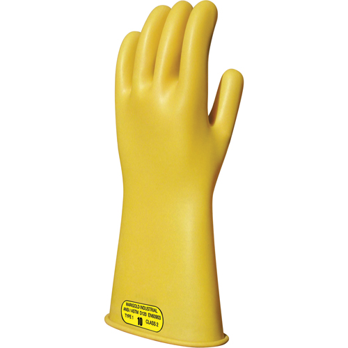 Yellow Natural Rubber Insulating Gloves, ASTM Class 2, Size 8, 14" L Les Fournitures Industrielles Méga