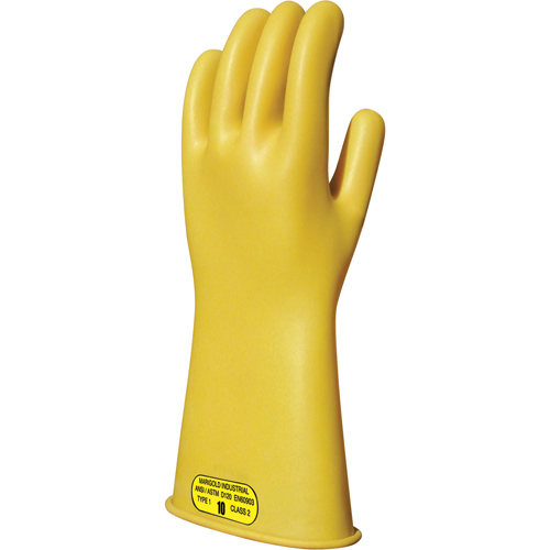 Yellow Natural Rubber Insulating Gloves, ASTM Class 2, Size 8, 16" L Les Fournitures Industrielles Méga