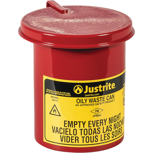 Mini bidons pour d&eacute;chets huileux pour dessus d'&eacute;tabli, Homologu&eacute; FM, 0,45 gal. US, Rouge Les Fournitures Industrielles Méga