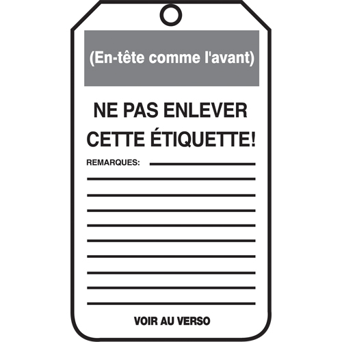 &eacute;tiquettes de verrouillage, Papier cartonn&eacute;, 3-1/8" la x 5-7/8" h, Français Les Fournitures Industrielles Méga