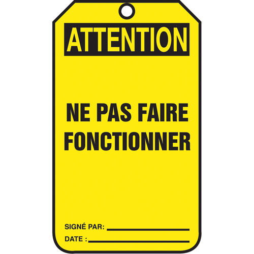 &eacute;tiquettes de verrouillage, Papier cartonn&eacute;, 3-1/8" la x 5-7/8" h, Français Les Fournitures Industrielles Méga