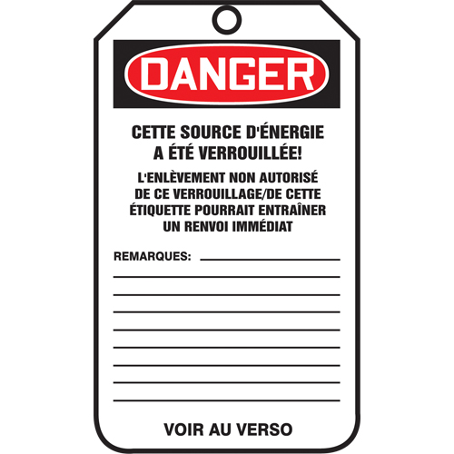 Lockout Tags, Cardstock, 3-1/8" W x 5-7/8" H, French Les Fournitures Industrielles Méga