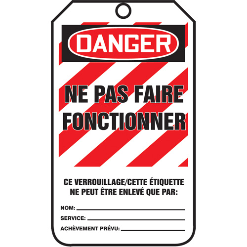 &eacute;tiquettes de verrouillage, Papier cartonn&eacute;, 3-1/8" la x 5-7/8" h, Français Les Fournitures Industrielles Méga
