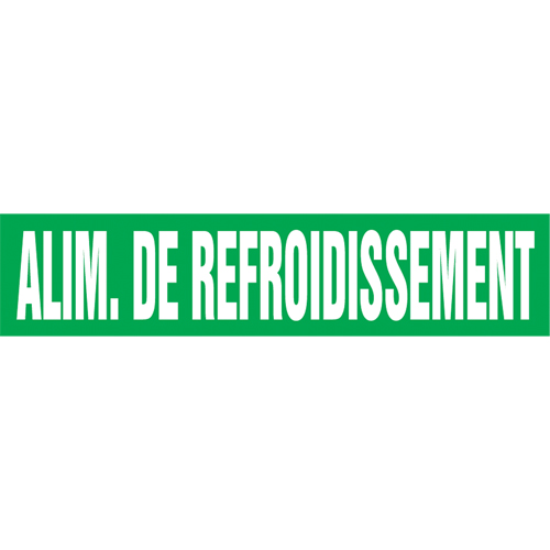 Marqueur de tuyau "Alim. de Refroidissement", Autocollant, 4" h x 24" la, Blanc/vert Les Fournitures Industrielles Méga