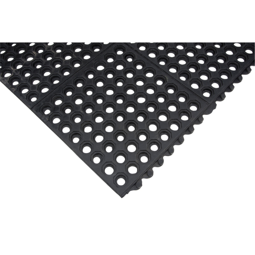Anti-Fatigue Link Matting, Honeycomb, 3' x 3' x 1/2", Black, Natural Rubber Les Fournitures Industrielles Méga