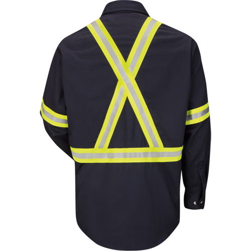 Chemise de travail avec bordure r&eacute;fl&eacute;chissante, Coton/nylon, Moyen, Orange haute visibilit&eacute; Les Fournitures Industrielles Méga