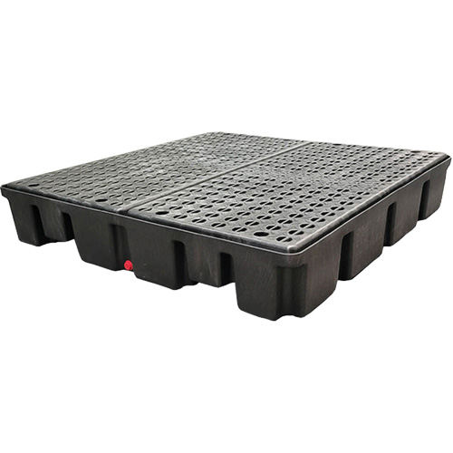 Palette emboîtable avec drain pour contr&ocirc;le des d&eacute;versements, Capacit&eacute; de d&eacute;versement 66 gal. US, 49" x 49" x 10,5" Les Fournitures Industrielles Méga