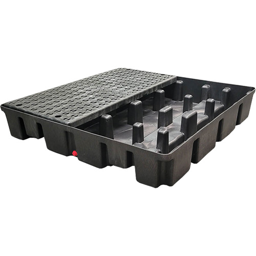 Palette emboîtable avec drain pour contr&ocirc;le des d&eacute;versements, Capacit&eacute; de d&eacute;versement 66 gal. US, 49" x 49" x 10,5" Les Fournitures Industrielles Méga