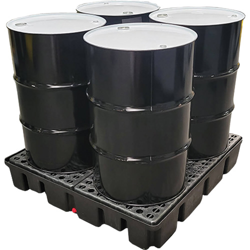 Palette emboîtable avec drain pour contr&ocirc;le des d&eacute;versements, Capacit&eacute; de d&eacute;versement 66 gal. US, 49" x 49" x 10,5" Les Fournitures Industrielles Méga