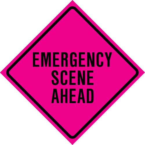 "Emergency Scene Ahead" Roll-Up Traffic Sign, 36" x 36", Vinyl, English Les Fournitures Industrielles Méga