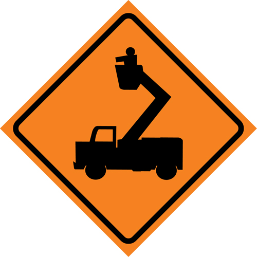 Man in Elevated Bucket Roll-Up Traffic Sign, 29-1/2" x 29-1/2", Vinyl, Pictogram Les Fournitures Industrielles Méga