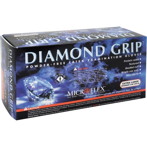 Gants d'examen Diamond Grip, T-Grand, Latex, 8 mils, Sans poudre, Naturel, Classe 2 Les Fournitures Industrielles Méga