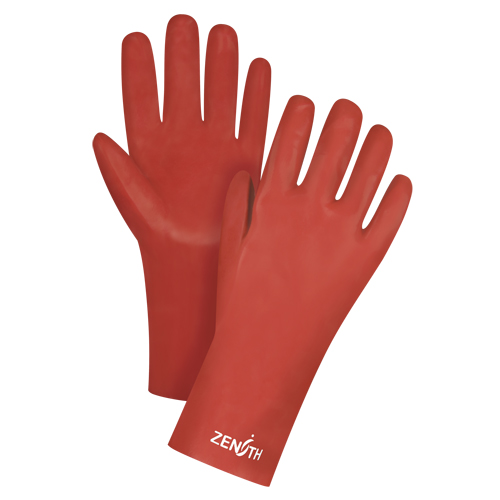 Red Smooth-Finish Chemical-Resistant Gloves, Size 9, 12" L, PVC, Interlock Inner Lining, 47-mil Les Fournitures Industrielles Méga