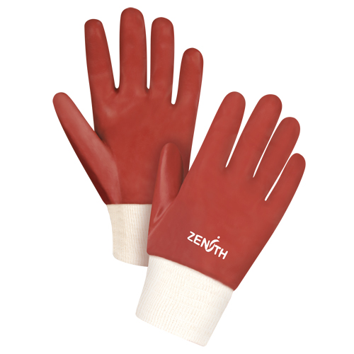 Red Smooth-Finish Chemical-Resistant Gloves, Size Large/9, 10" L, PVC, Interlock Inner Lining, 47-mil Les Fournitures Industrielles Méga