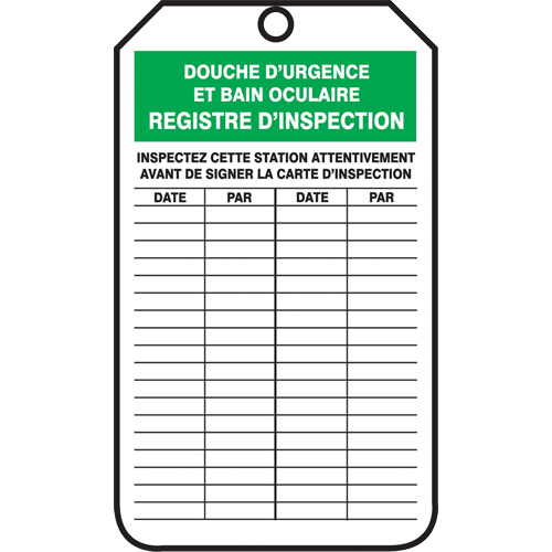 &eacute;tiquettes de s&eacute;curit&eacute; d'inspection et de contr&ocirc;le de l'&eacute;tat de l'&eacute;quipement, Plastique, 3-1/8" la x 5-7/8" h, Français Les Fournitures Industrielles Méga