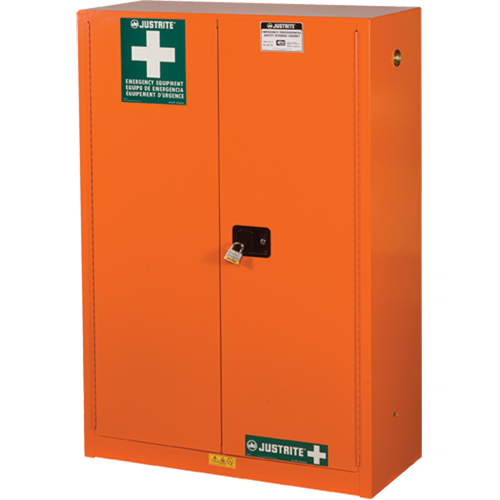 Armoires de rangement pour pr&eacute;paration aux situations d'urgence, Acier, 4 Tablettes, 65" h x 43" la x 18" P, Orange Les Fournitures Industrielles Méga
