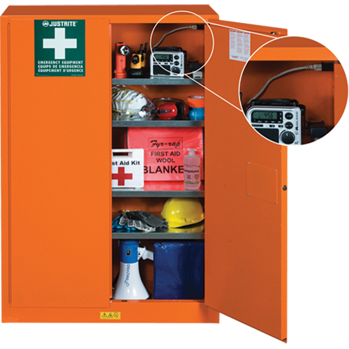 Armoires de rangement pour pr&eacute;paration aux situations d'urgence, Acier, 4 Tablettes, 65" h x 43" la x 18" P, Orange Les Fournitures Industrielles Méga