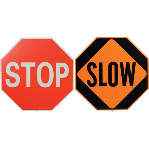 Panneau de signalisation &agrave; deux c&ocirc;t&eacute;s  Stop/Slow  Les Fournitures Industrielles Méga