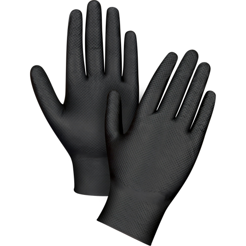 Gants d'examen de poids lourd &agrave; prise tactile, Petit, Nitrile, 8 mils, Sans poudre, Noir Les Fournitures Industrielles Méga