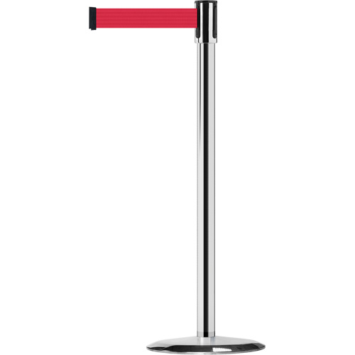 Montant pour barri&egrave;re Slimline TensaBarrier, Acier, 38" h, Ruban Rouge, Longueur du ruban 7,5' Les Fournitures Industrielles Méga