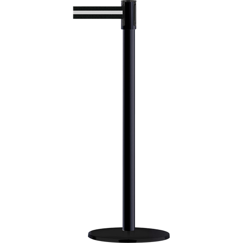 Montant pour barri&egrave;re Slimline TensaBarrier, Acier, 38" h, Ruban Noir/Blanc, Longueur du ruban 7,5' Les Fournitures Industrielles Méga