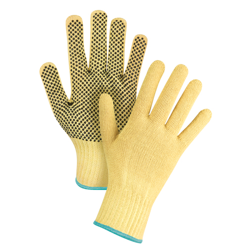 Gants tricot&eacute;s sans couture &agrave; pois, Taille T-Grand/10, Calibre 7, Rev&ecirc;tement PVC, Enveloppe en Kevlar, ASTM ANSI niveau A2/EN 388 niveau 3 Les Fournitures Industrielles Méga