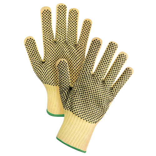 Gants tricot&eacute;s deux c&ocirc;t&eacute;s, sans couture, &agrave; pois, Taille Moyen/8, Calibre 7, Rev&ecirc;tement PVC, Enveloppe en Kevlar, ASTM ANSI niveau A2/EN 388 niveau 3 Les Fournitures Industrielles Méga