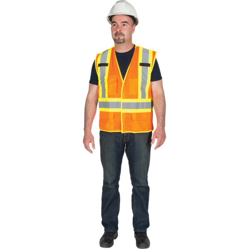 Veste de s&eacute;curit&eacute; d&eacute;tachable en cinq points de premi&egrave;re qualit&eacute;, Orange haute visibilit&eacute;, Grand/T-Grand, Polyester Les Fournitures Industrielles Méga