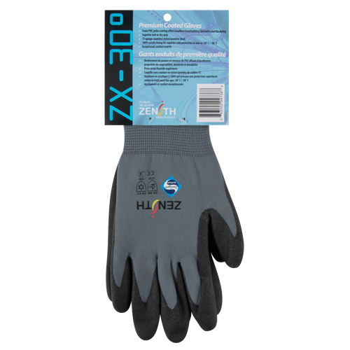 Gants enduits de premi&egrave;re qualit&eacute; ZX-30°, 8/Moyen, R&ecirc;vetement PVC, Calibre 15, Enveloppe en Nylon Les Fournitures Industrielles Méga
