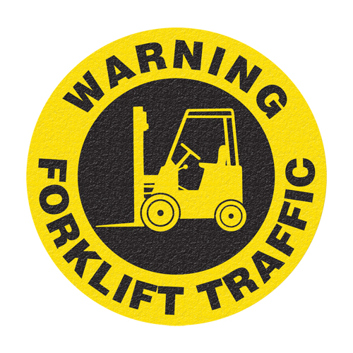 "Warning Forklift Traffic" Floor Sign, Adhesive, English with Pictogram Les Fournitures Industrielles Méga