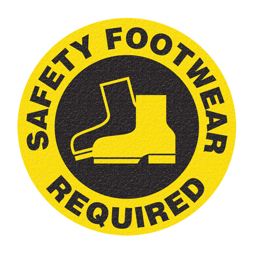 Panneau de signalisation au sol  Safety Footwear , Adh&eacute;sif, Anglais avec pictogramme Les Fournitures Industrielles Méga