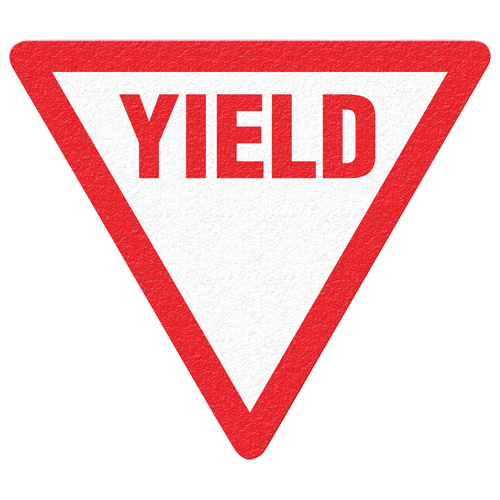 Panneau de signalisation au sol  Yield , Adh&eacute;sif, Anglais avec pictogramme Les Fournitures Industrielles Méga