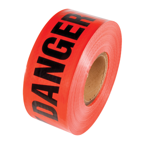 Reinforced Grade Barricade Tape, English, 3" W x 500' L, 5 mils, Black on Red Les Fournitures Industrielles Méga