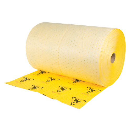 Rouleaux d'avertissement de premi&egrave;re qualit&eacute; - absorbants haute visibilit&eacute;, Lourd, 150' lo x 30" la, Absorption 57 gal. Les Fournitures Industrielles Méga