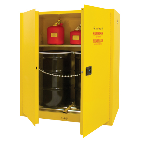 Vertical Drum Storage Cabinet, 110 US gal. Cap., 2 Drums, Yellow Les Fournitures Industrielles Méga