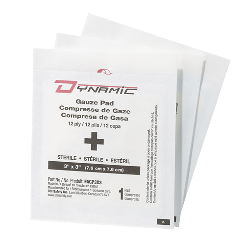 Gaze Dynamic, Tampon, 3" lo x 3" la, St&eacute;rile, Dispositif m&eacute;dical Classe 1 Les Fournitures Industrielles Méga