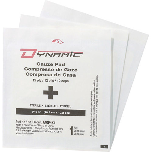Gaze Dynamic, Tampon, 4" lo x 4" la, St&eacute;rile, Dispositif m&eacute;dical Classe 1 Les Fournitures Industrielles Méga