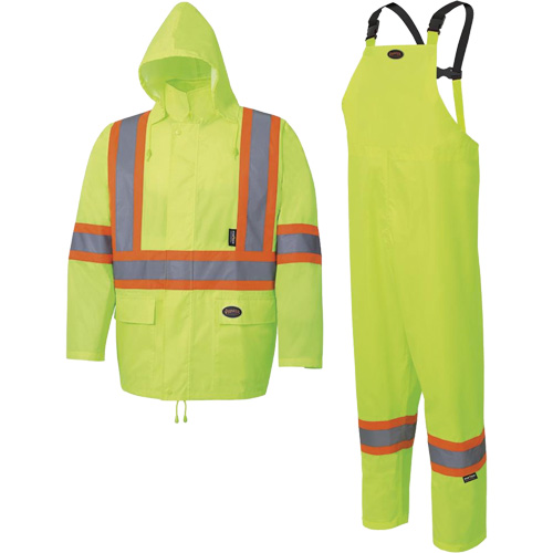 5619 150D Oxford Rain Suit, Polyester, 2X-Large, High Visibility Lime-Yellow Les Fournitures Industrielles Méga