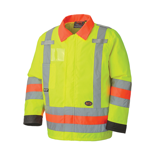 6037 Traffic Control Waterproof Safety Jacket, Polyester, High Visibility Lime-Yellow, X-Small Les Fournitures Industrielles Méga