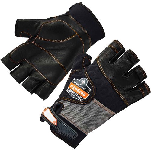 Gants demi-doigts en cuir r&eacute;duisant les impacts ProFlex 901, Petit, Paume en Cuir fleur, Poignet Boucle et crochet Les Fournitures Industrielles Méga