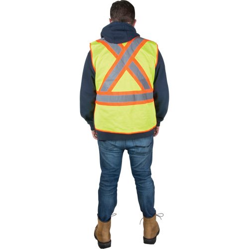 Veste d'arpenteur r&eacute;sistante aux flammes, Jaune lime haute visibilit&eacute;, Moyen, Polyester Les Fournitures Industrielles Méga