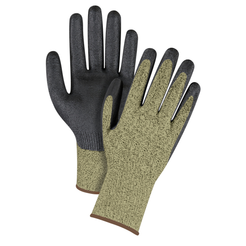 Gants &eacute;lastiques sans coutures r&eacute;sistants &agrave; la coupe noir & jaune, Taille Grand/9, Calibre 13, Rev&ecirc;tement Mousse de nitrile, Enveloppe en Aramide, ASTM ANSI niveau A6 Les Fournitures Industrielles Méga