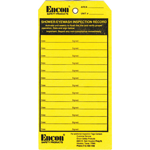 &eacute;tiquette de registre d'inspection pour douche oculaire & d'urgence, Papier cartonn&eacute;, 3-1/8" la x 6-1/4" h, Anglais Les Fournitures Industrielles Méga