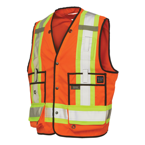 Veste de s&eacute;curit&eacute; pour arpenteur, Orange haute visibilit&eacute;, Grand, Polyester Les Fournitures Industrielles Méga