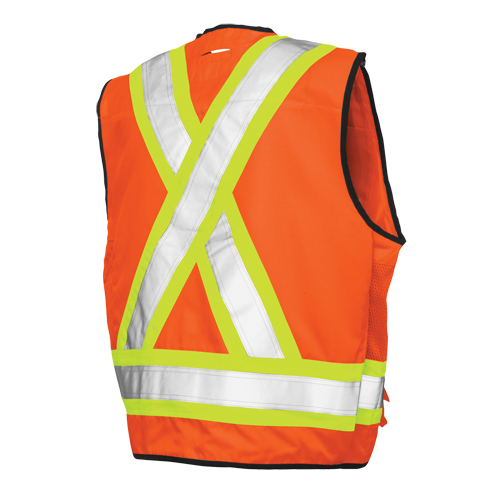 Veste de s&eacute;curit&eacute; pour arpenteur, Orange haute visibilit&eacute;, Grand, Polyester Les Fournitures Industrielles Méga