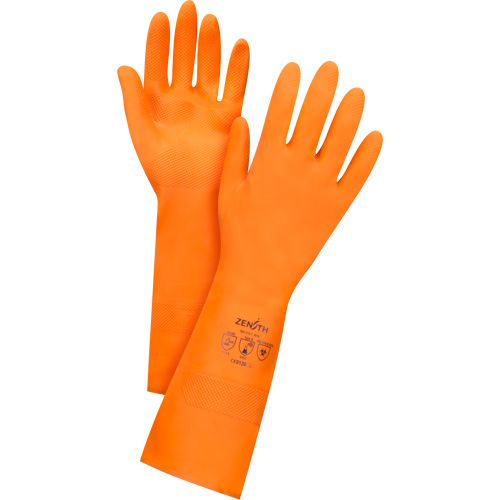 Premium Orange Chemical-Resistant Gloves, Size X-Large/10, 13" L, Rubber Latex, Flock-Lined Inner Lining, 28-mil Les Fournitures Industrielles Méga